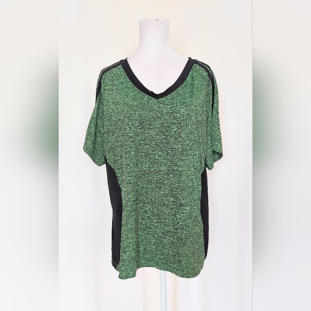 Hocosit Short Sleeve Athletic Workout Shirt Womens Size XL Green Black